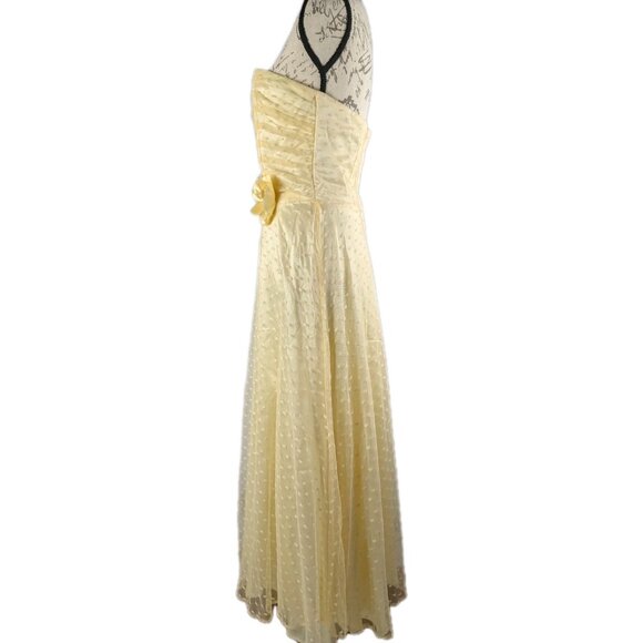 Vtg Scott McClintock Dress Size 6 strapless Ruched Yellow Prom Fairycore glam - Picture 2 of 16